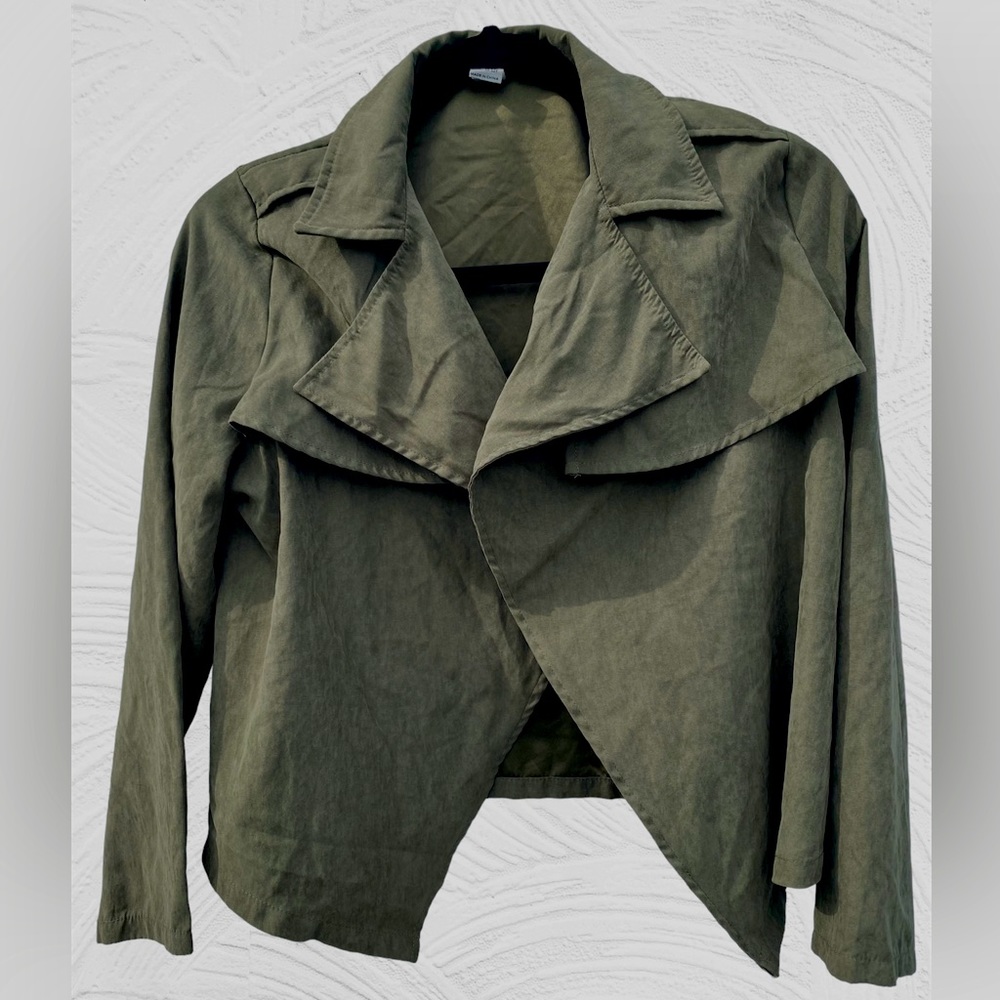 Green Jacket Shein Size 11-12 very soft lightweight open front layering
